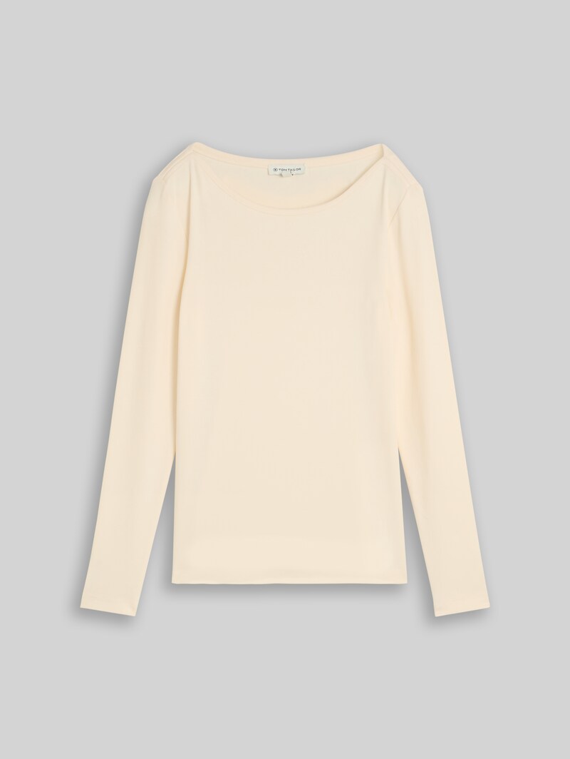 Tom Tailor Slim Fit Langarmshirt mit U-Boot-Ausschnitt - Soft Buttercream
