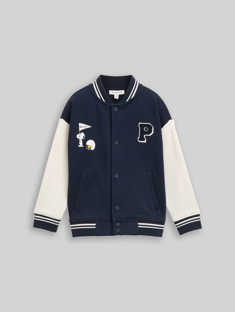 Tom Tailor Oversize College Sweatjacke mit Snoopy-Rückenprint - Sky Captain Blue