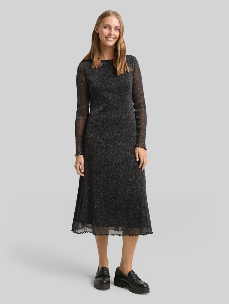 Tom Tailor Midi-Meshkleid mit Glitzer-Effekt - Black With Silver
