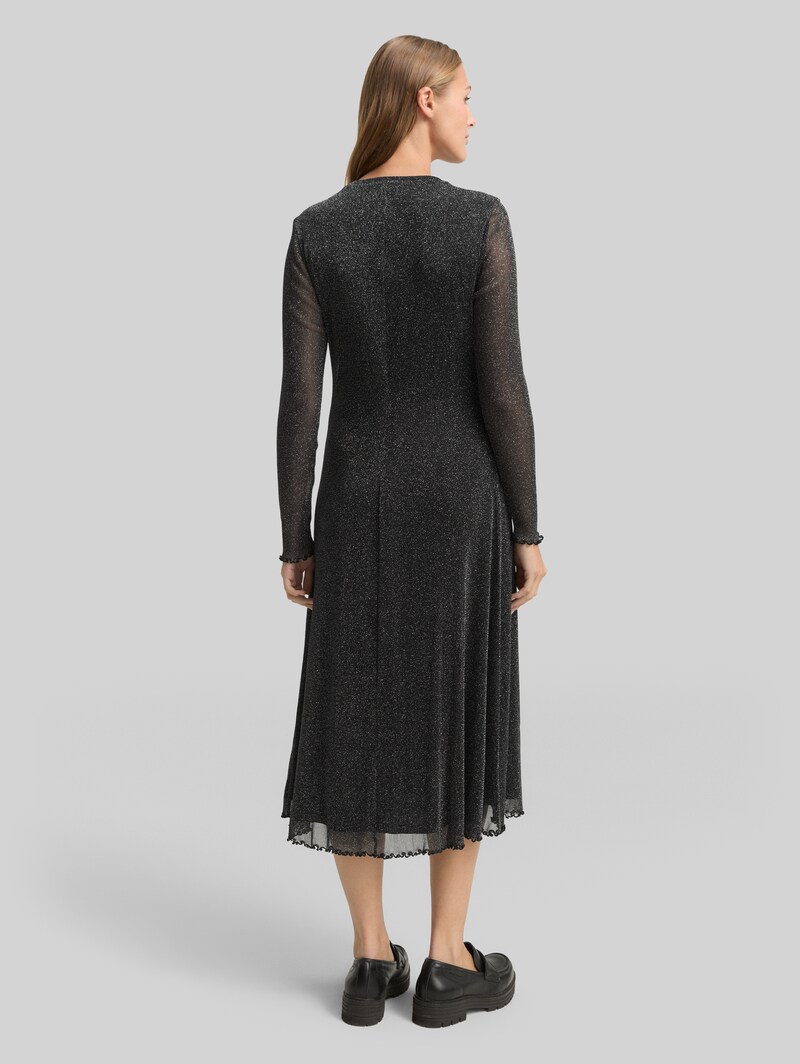 Tom Tailor Midi-Meshkleid mit Glitzer-Effekt - Black With Silver