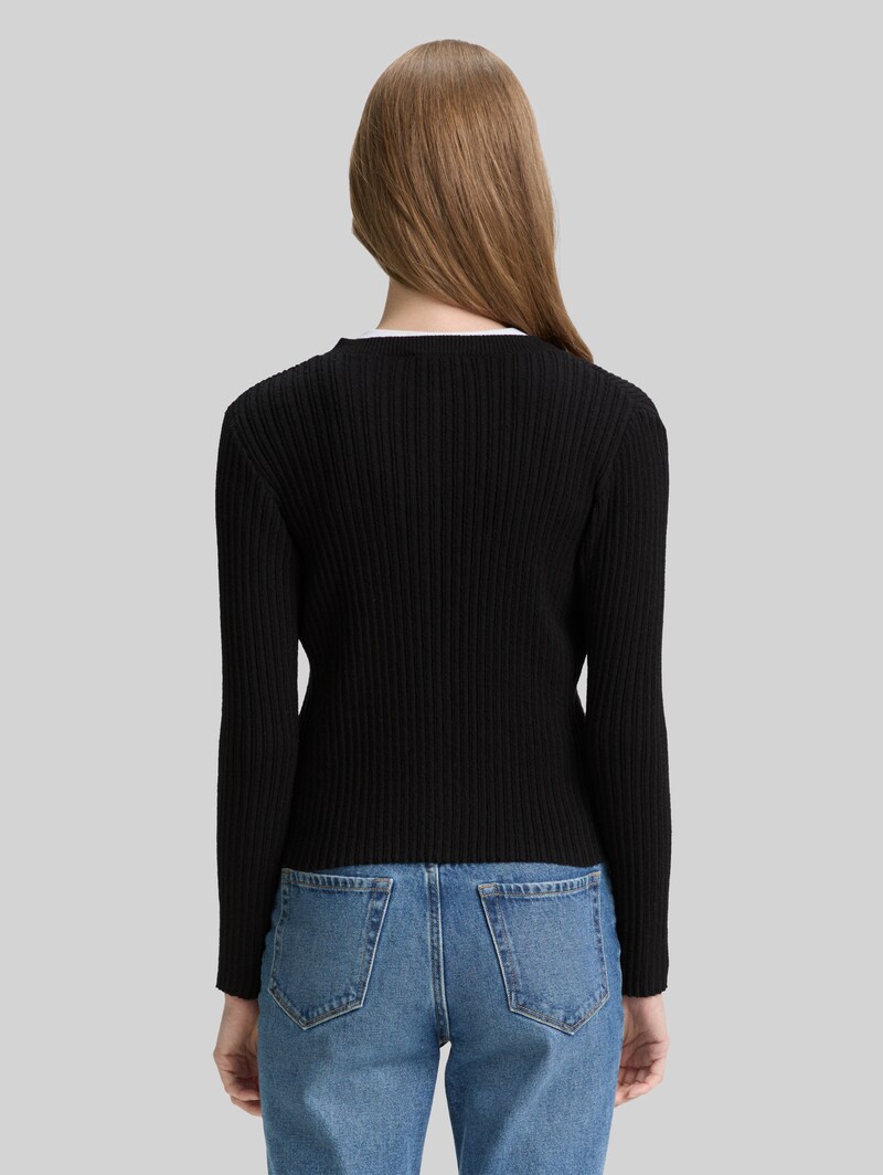 Tom Tailor Cardigan mit Rippstruktur - Deep Black