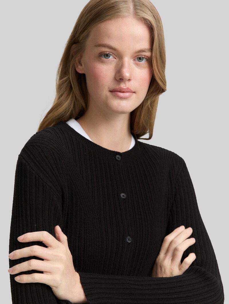 Tom Tailor Cardigan mit Rippstruktur - Deep Black