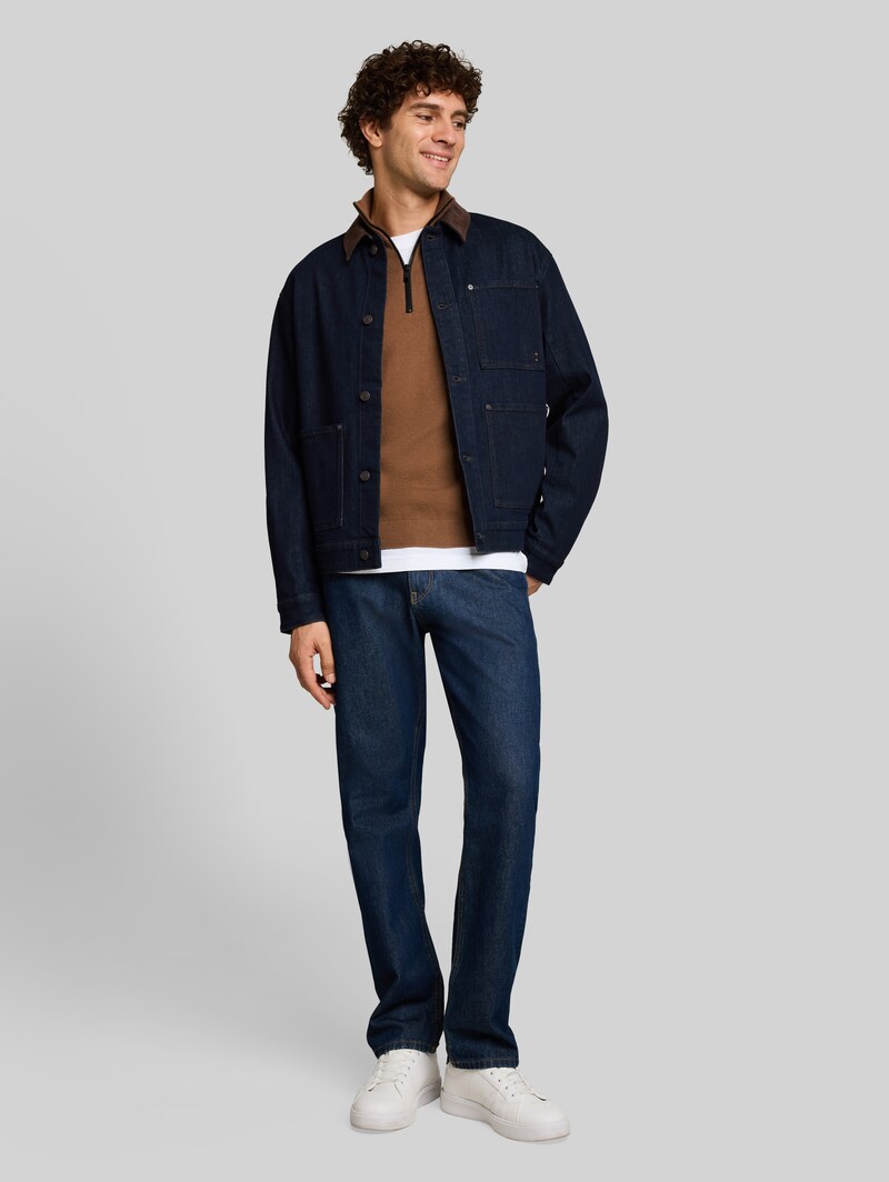 Tom Tailor Relaxed Fit Troyer Strickpullover - Malt Brown