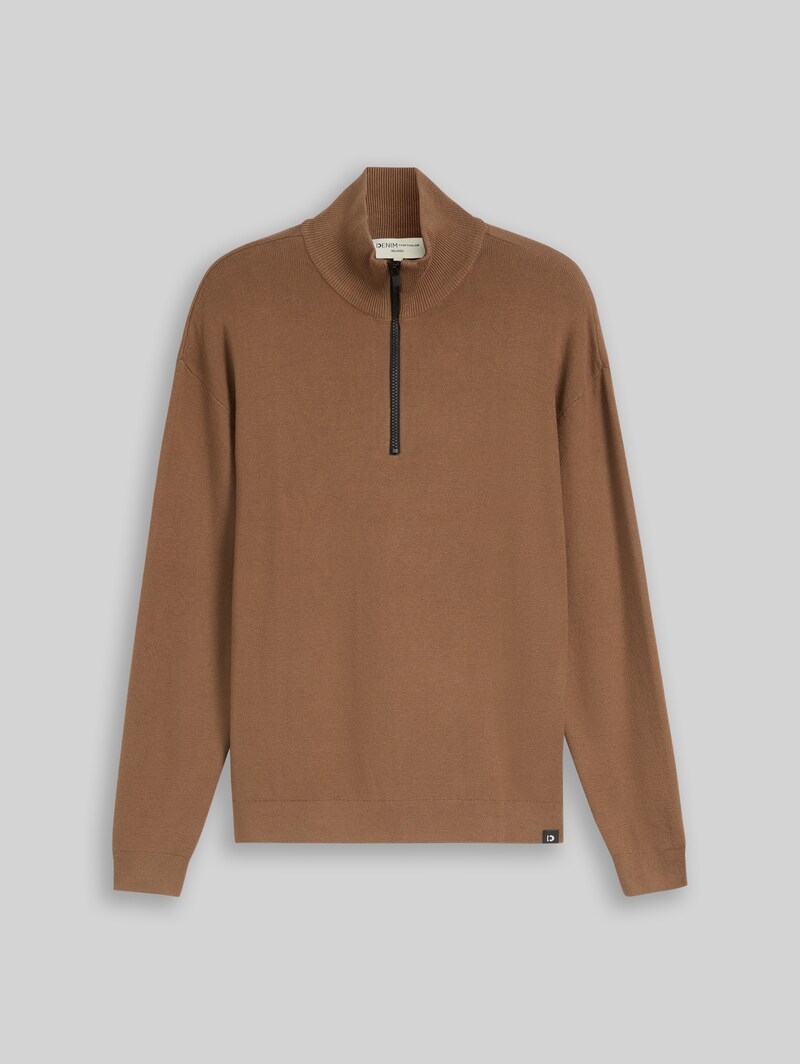 Tom Tailor Relaxed Fit Troyer Strickpullover - Malt Brown