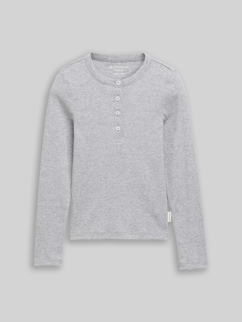 Tom Tailor Henley Langarmshirt mit Rippstruktur - Light Stone Grey Melange