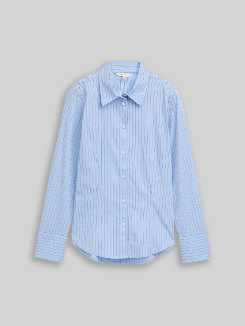 Tom Tailor Fitted Popeline Hemdbluse - Blue White Poplin Stripe