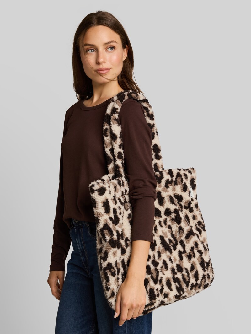 Tom Tailor Teddy Tasche mit Leo-Print - Beige Java Brown Leo Print