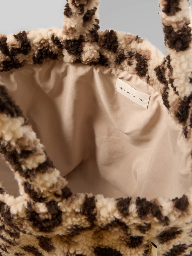 Tom Tailor Teddy Tasche mit Leo-Print - Beige Java Brown Leo Print
