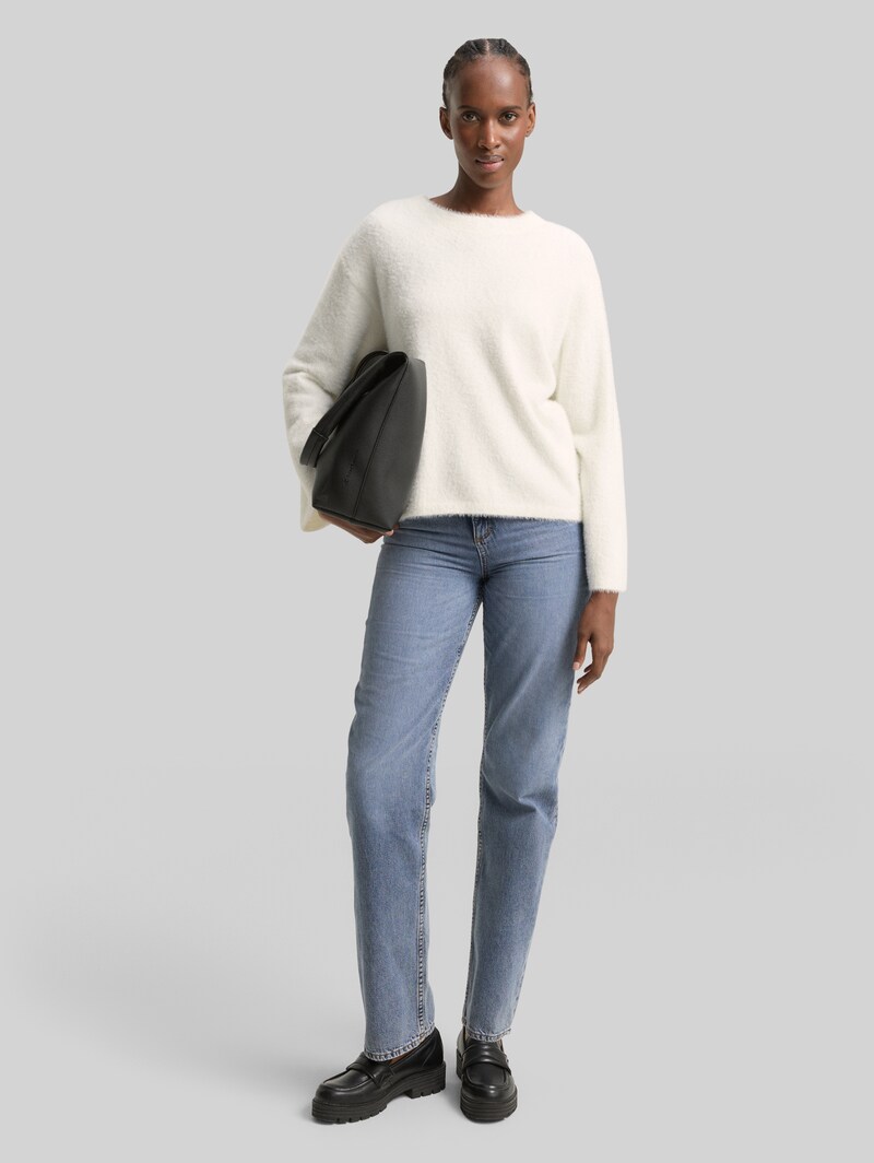 Tom Tailor Strickpullover aus Federgarn - Off White
