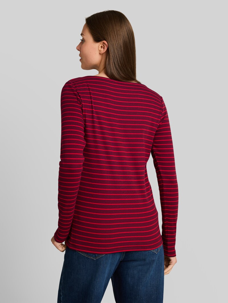 Tom Tailor Langarmshirt mit Streifenmuster - Preppy Plum Red Stripe