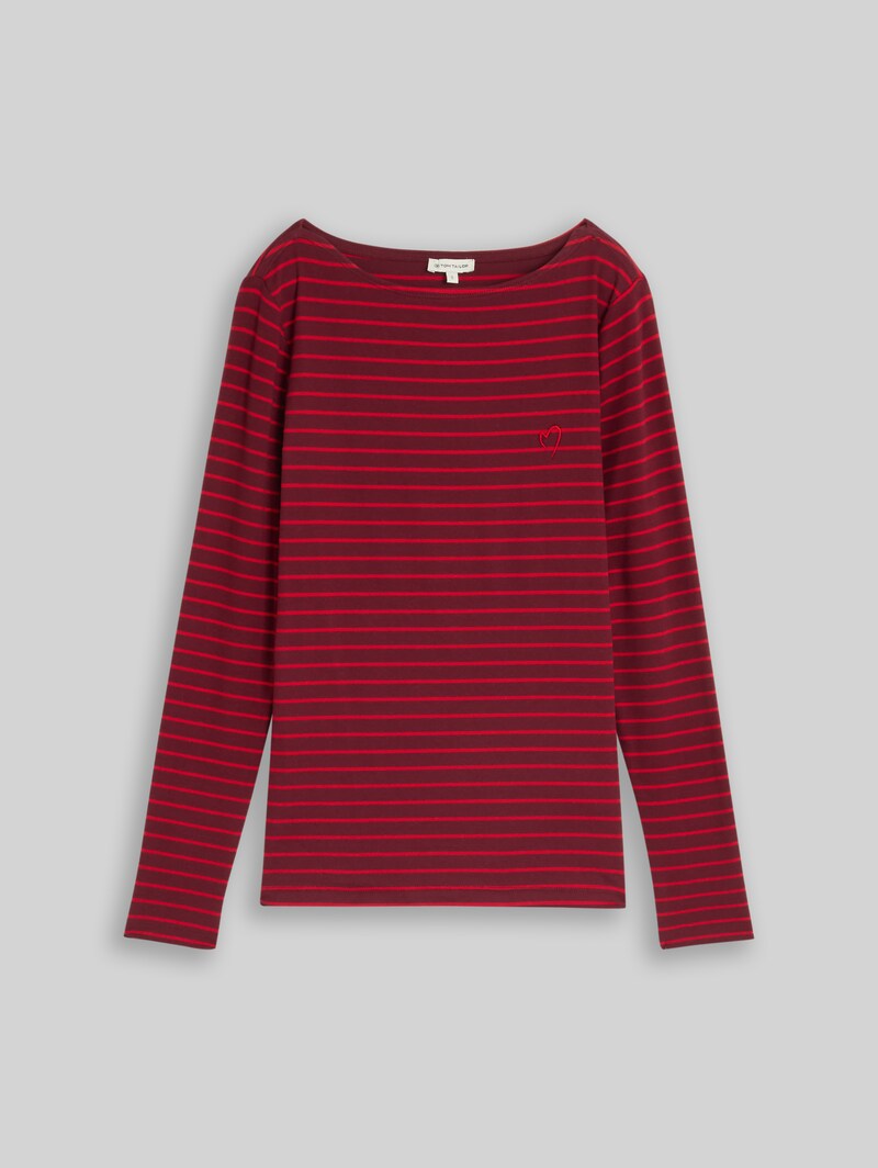 Tom Tailor Langarmshirt mit Streifenmuster - Preppy Plum Red Stripe