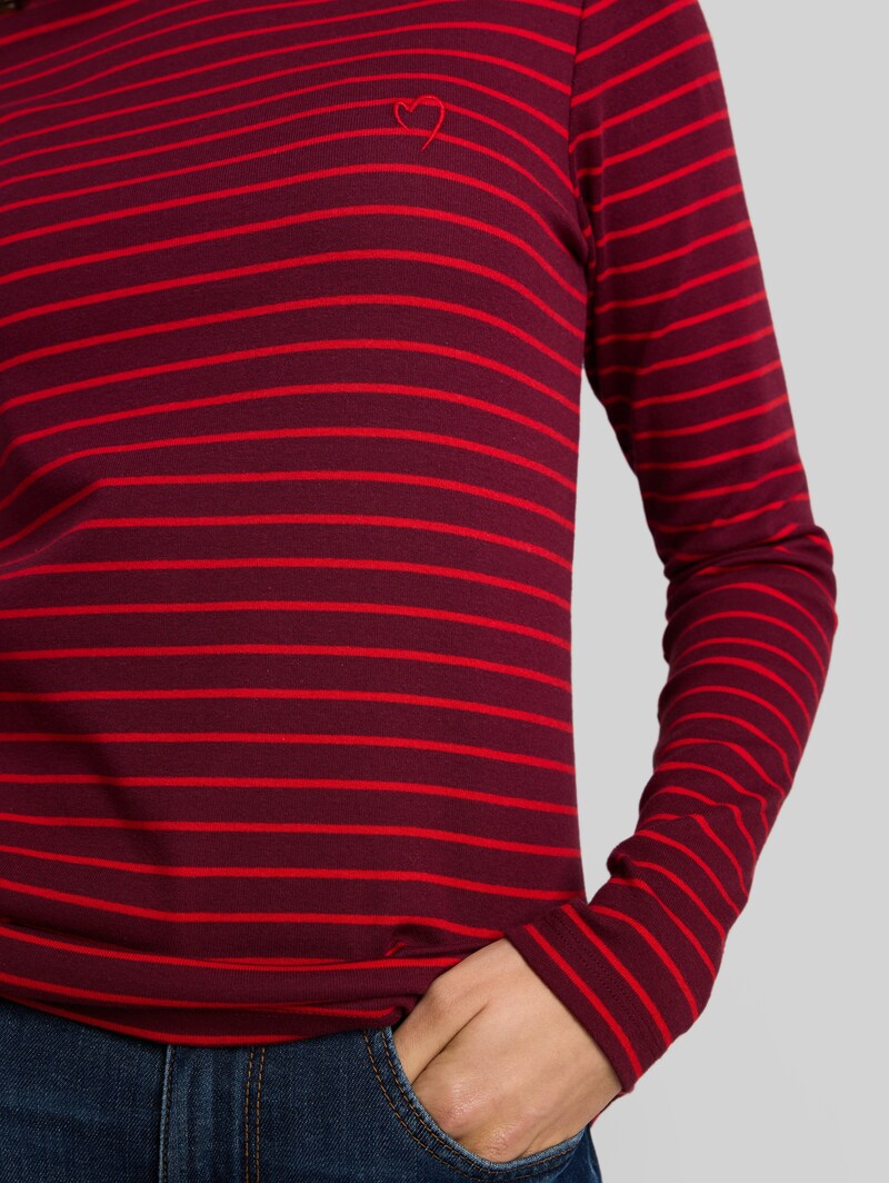 Tom Tailor Langarmshirt mit Streifenmuster - Preppy Plum Red Stripe