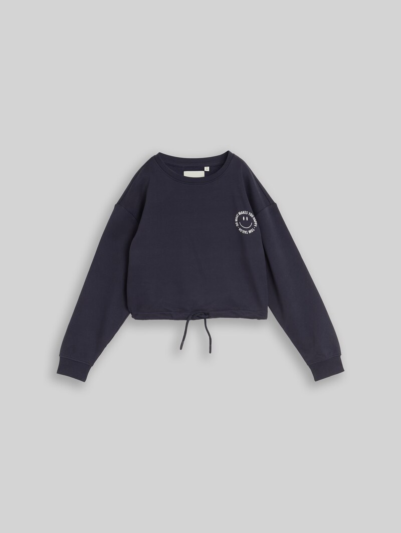 Tom Tailor Cropped Sweatshirt mit Print - Parisien Night Blue