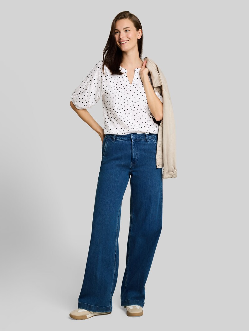 Tom Tailor T-Shirt mit Punktemuster - White Small Dot Design