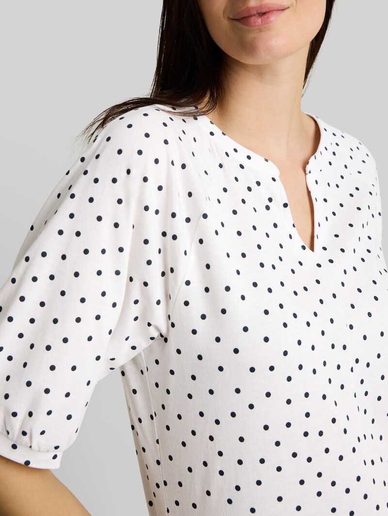 Tom Tailor T-Shirt mit Punktemuster - White Small Dot Design