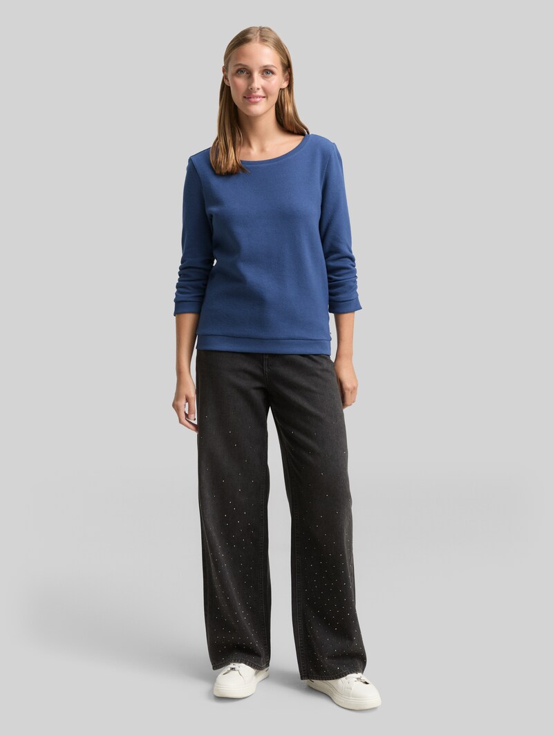 Tom Tailor Fitted Sweatshirt mit Raffungen - Dark Duck Blue