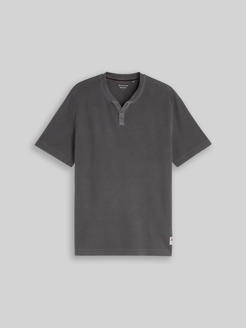 Tom Tailor Henley T-Shirt mit Waffelstruktur - Tarmac Grey