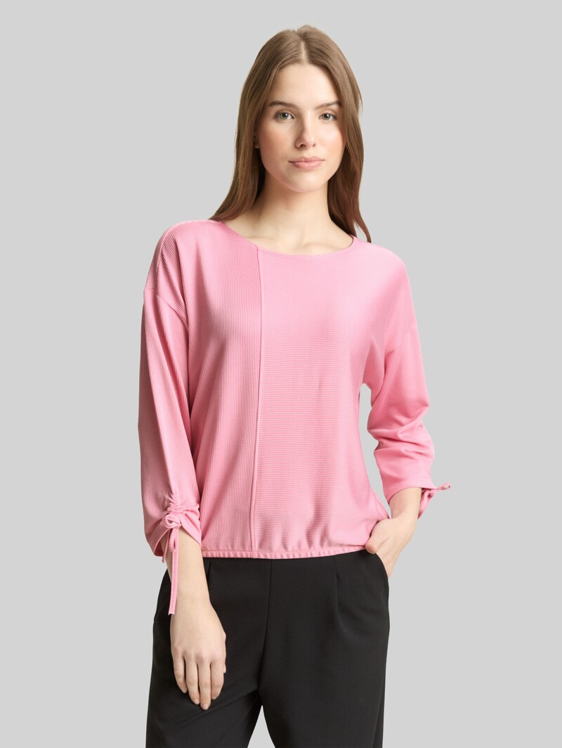 Tom Tailor Loose Fit Langarmshirt mit Raffärmeln - Small Tonal Blush Rose Stripe Tom Tailor Loose Fit Langarmshirt mit Raffärmeln - Small Tonal Blush Rose Stripe