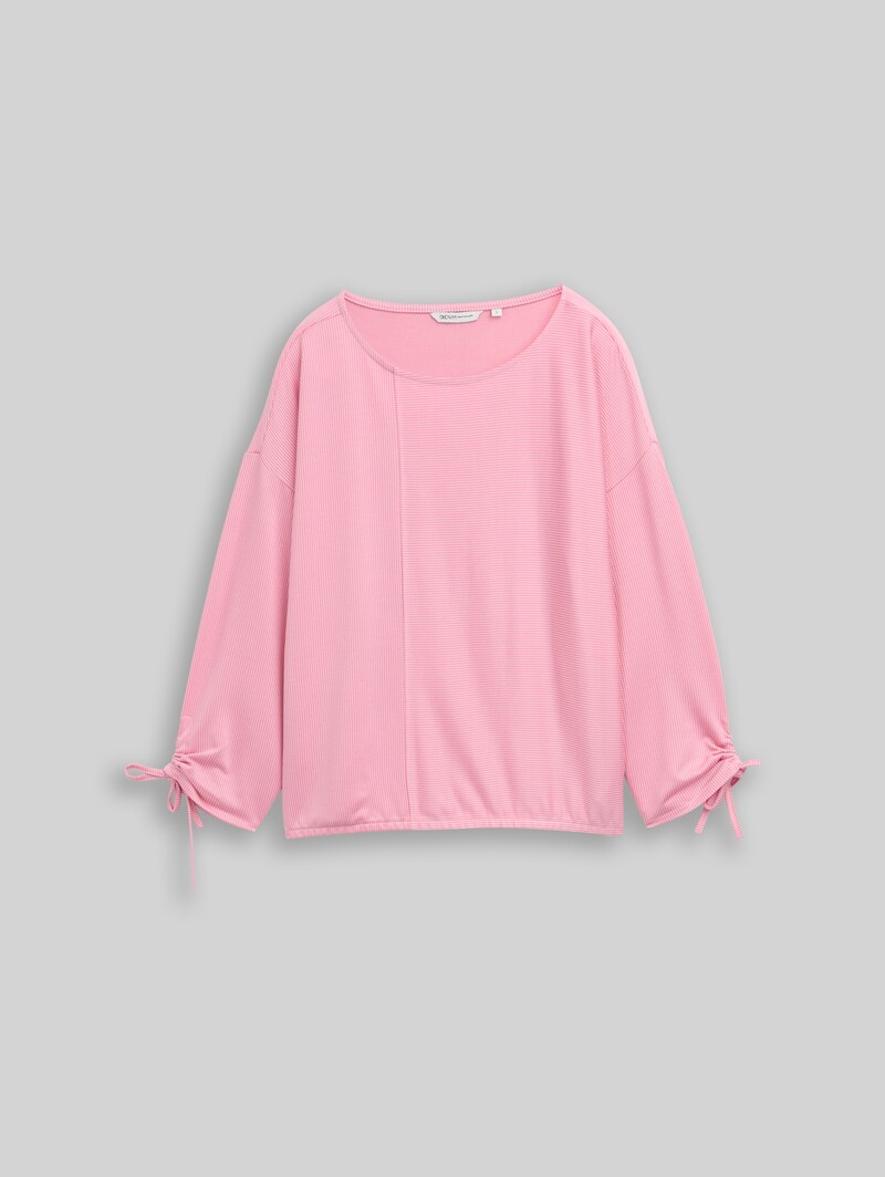 Tom Tailor Loose Fit Langarmshirt mit Raffärmeln - Small Tonal Blush Rose Stripe