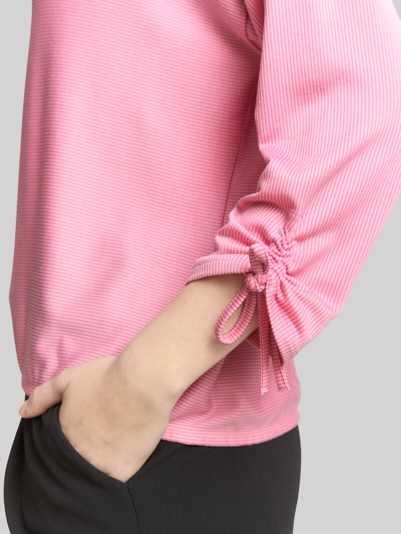 Tom Tailor Loose Fit Langarmshirt mit Raffärmeln - Small Tonal Blush Rose Stripe