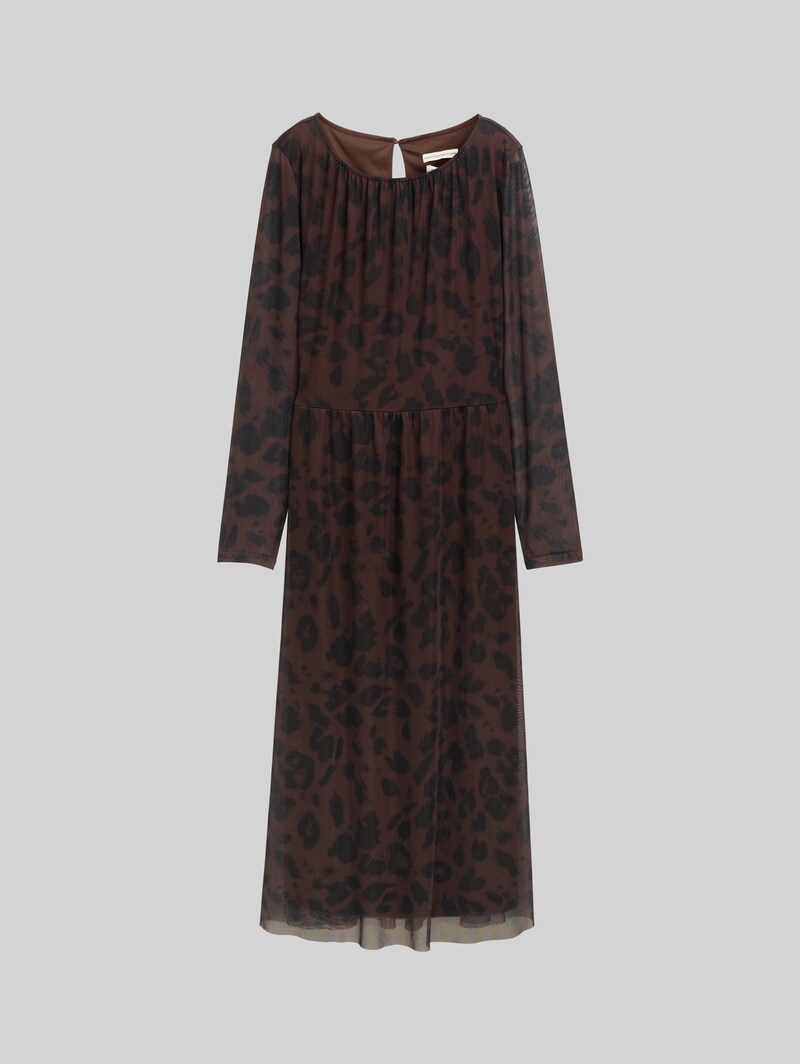 Tom Tailor Midi-Meshkleid mit Muster - Brown Black Big Leo Print