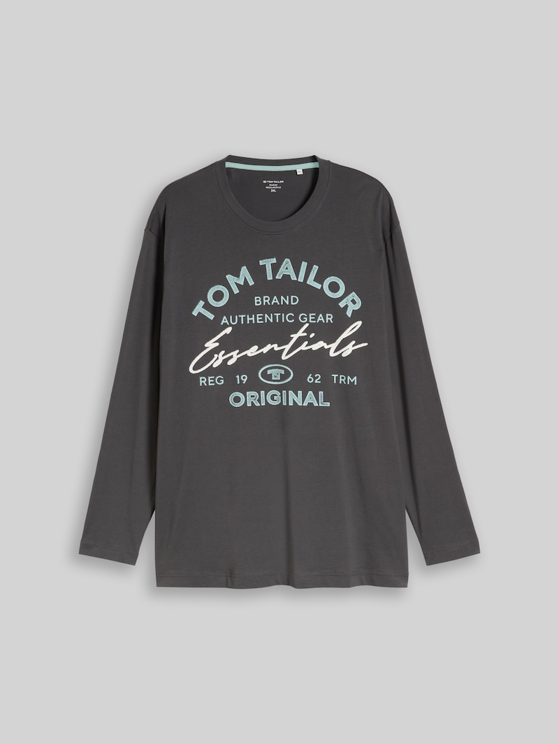 Tom Tailor Plus Size - Langarmshirt mit Logo-Print - Dark Shadow