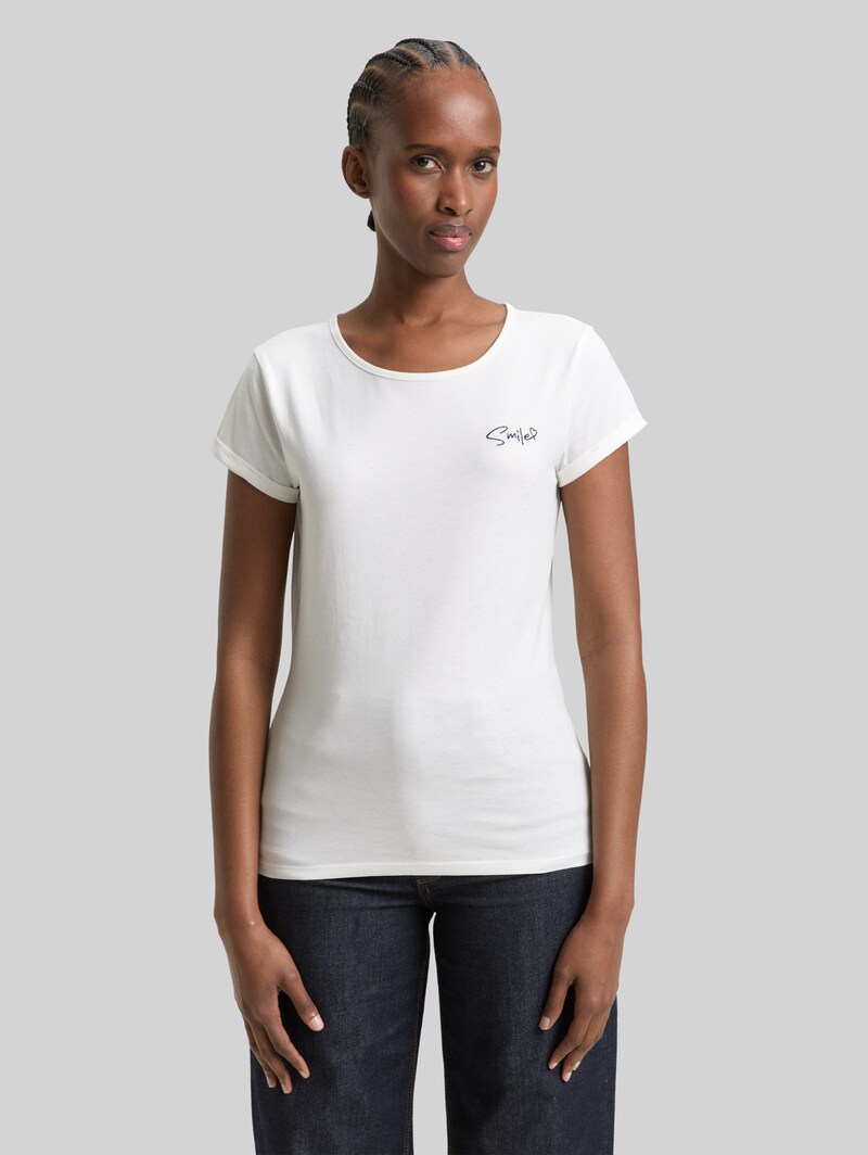 Tom Tailor Slim Fit T-Shirt mit Stickerei - Whisper White Tom Tailor Slim Fit T-Shirt mit Stickerei - Whisper White