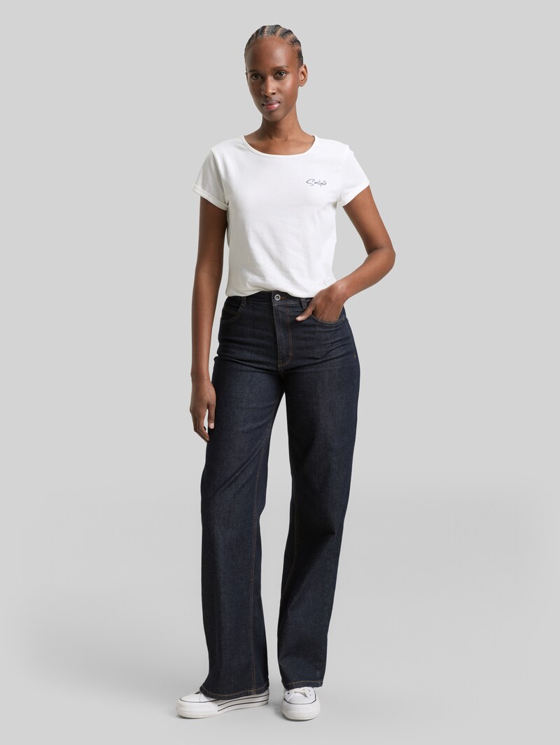 Tom Tailor Slim Fit T-Shirt mit Stickerei - Whisper White