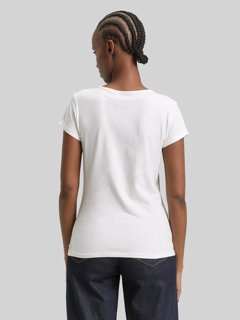 Tom Tailor Slim Fit T-Shirt mit Stickerei - Whisper White