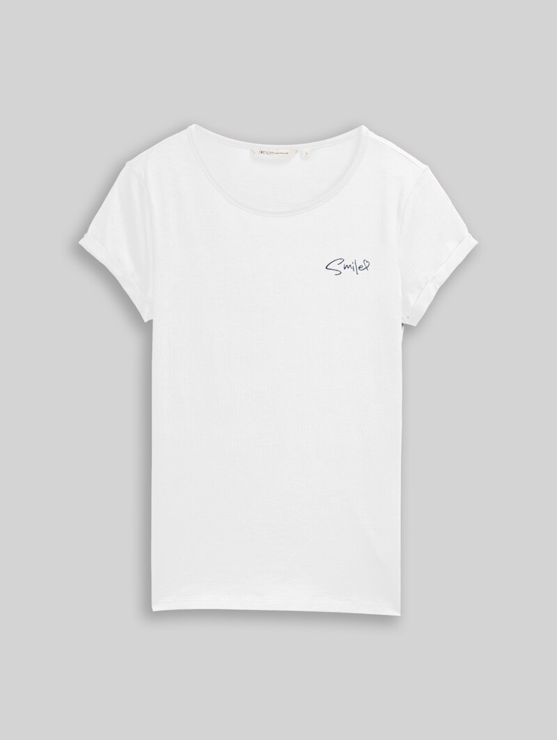 Tom Tailor Slim Fit T-Shirt mit Stickerei - Whisper White