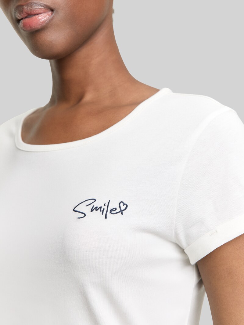 Tom Tailor Slim Fit T-Shirt mit Stickerei - Whisper White