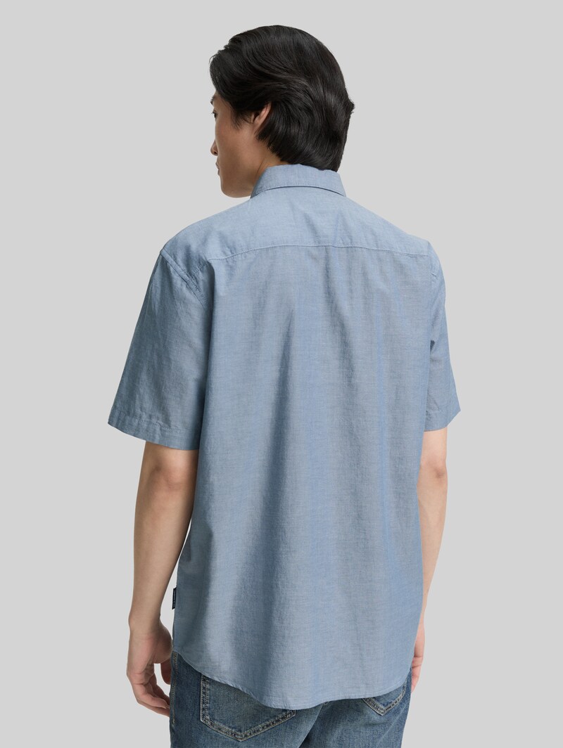 Tom Tailor Regular Fit Kurzarmhemd aus Baumwolle - Real Teal Blue Chambray