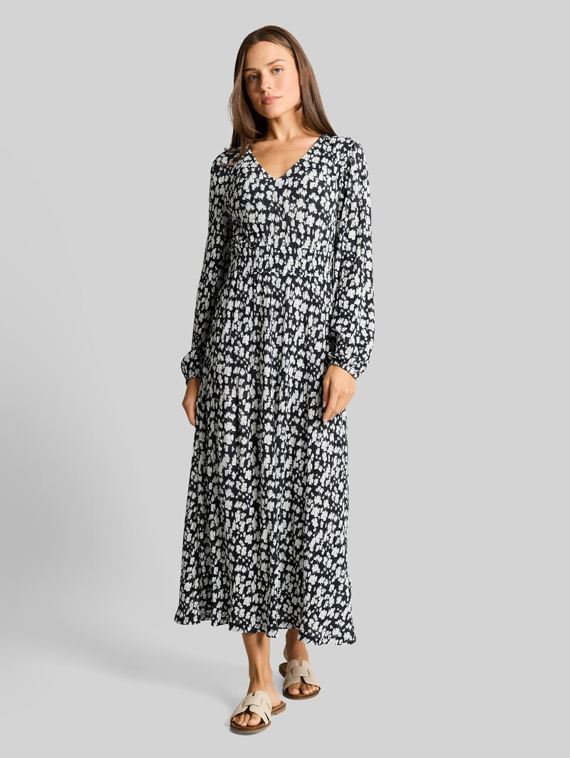 Tom Tailor Crinkle Midi-Kleid mit Muster - Blue Ginkgo Minimal