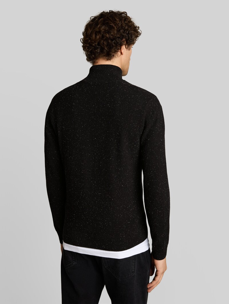 Tom Tailor Troyer Strickpullover aus Baumwolle - Black Multicolor Nep