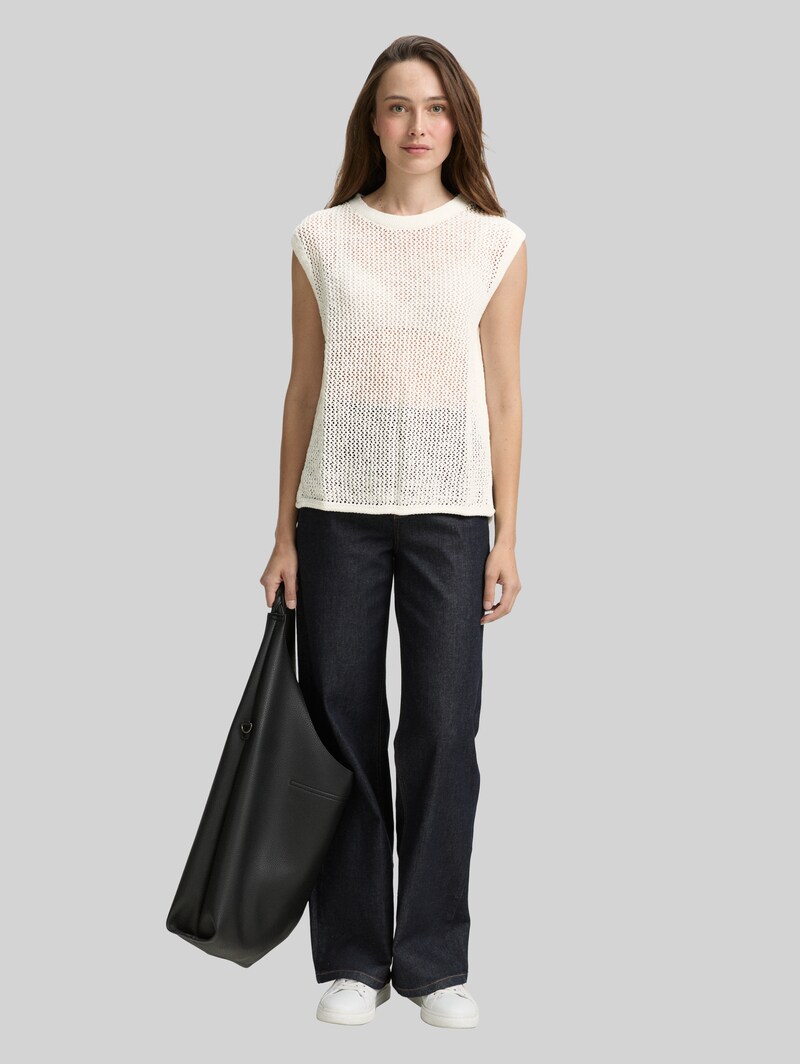 Tom Tailor Pullunder mit Lochmuster - Whisper White