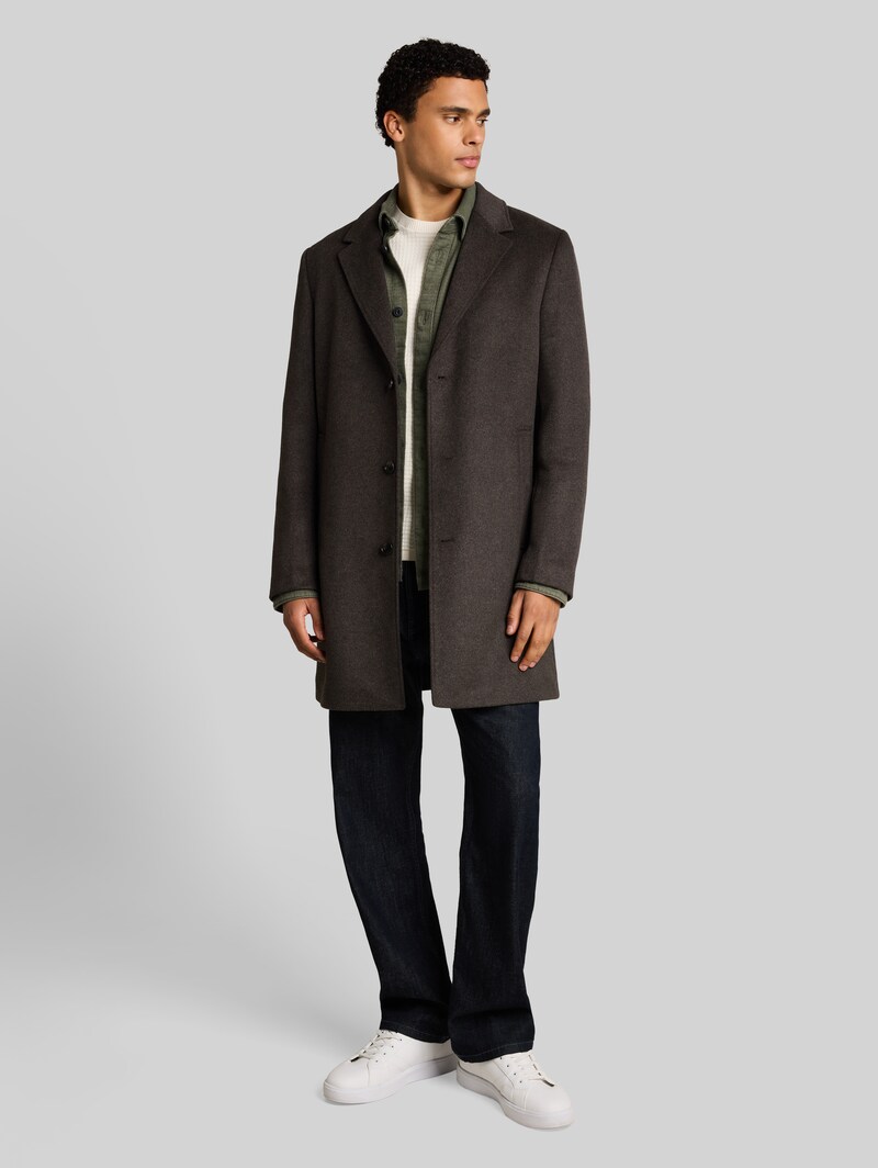 Tom Tailor Relaxed Fit Wollmantel mit Reverskragen - Brown Melange Herringbone