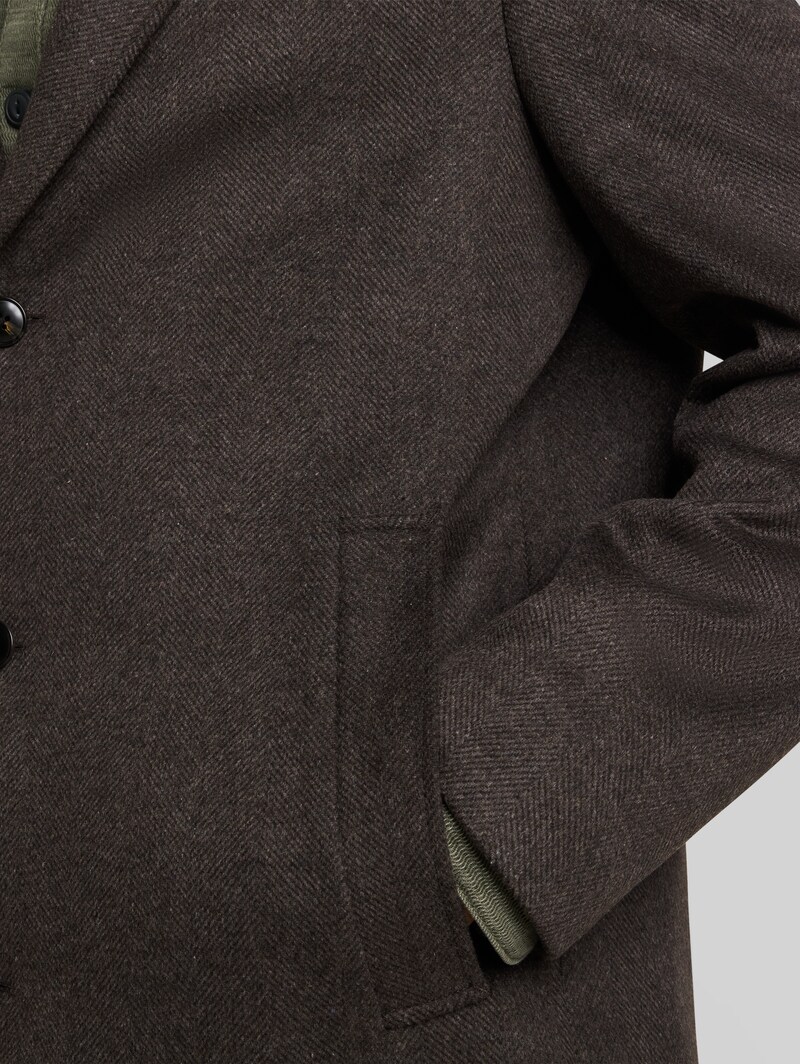 Tom Tailor Relaxed Fit Wollmantel mit Reverskragen - Brown Melange Herringbone