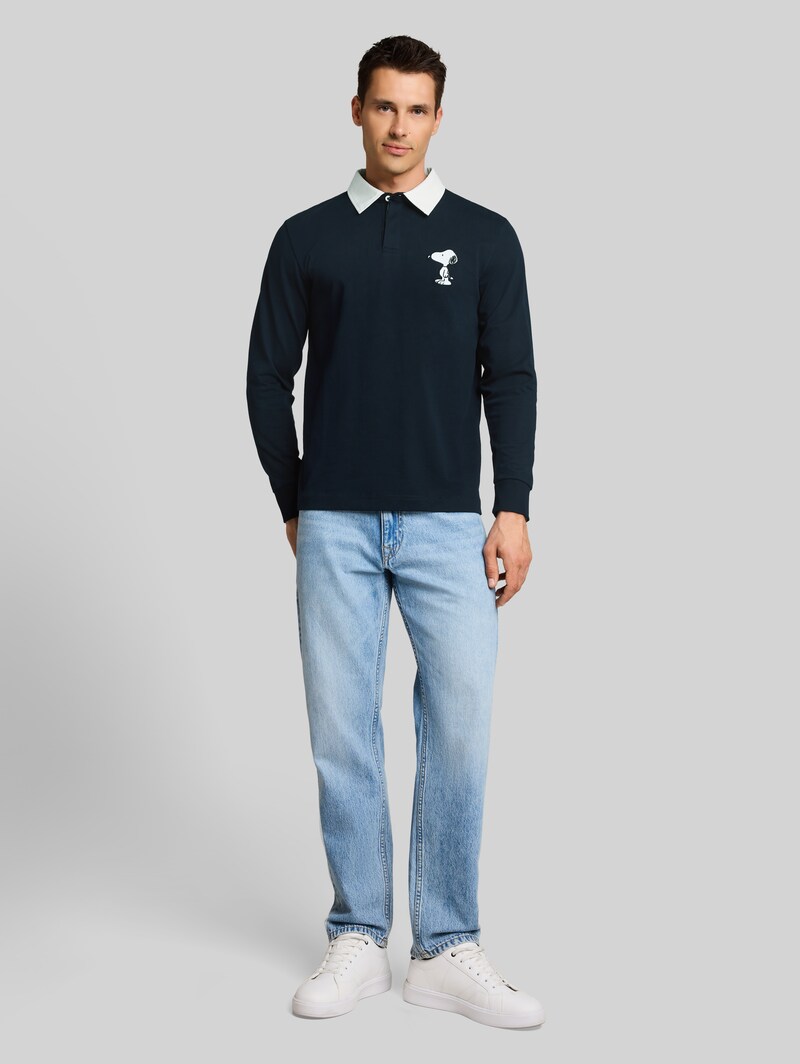 Tom Tailor Langarm Poloshirt mit Snoopy-Rückenprint - Sky Captain Blue