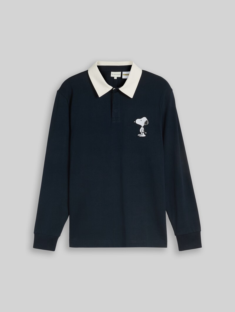 Tom Tailor Langarm Poloshirt mit Snoopy-Rückenprint - Sky Captain Blue