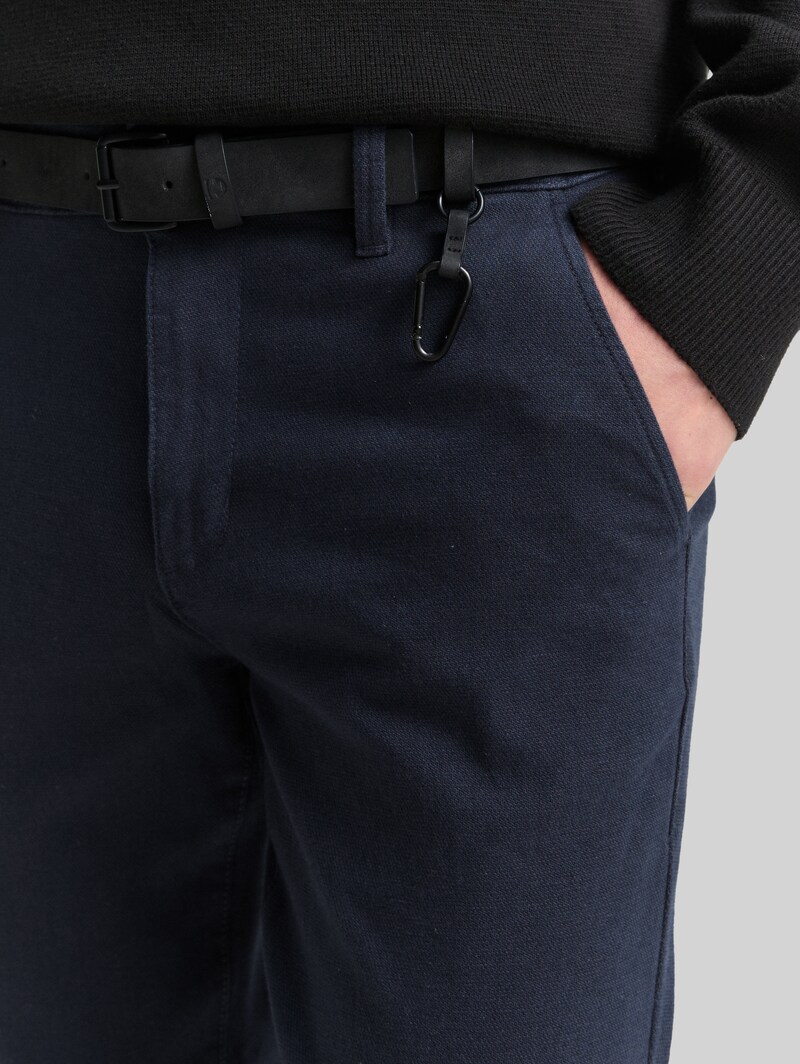 Tom Tailor Straight Chino Hose mit Gürtel - Navy Dobby Yarn Dye