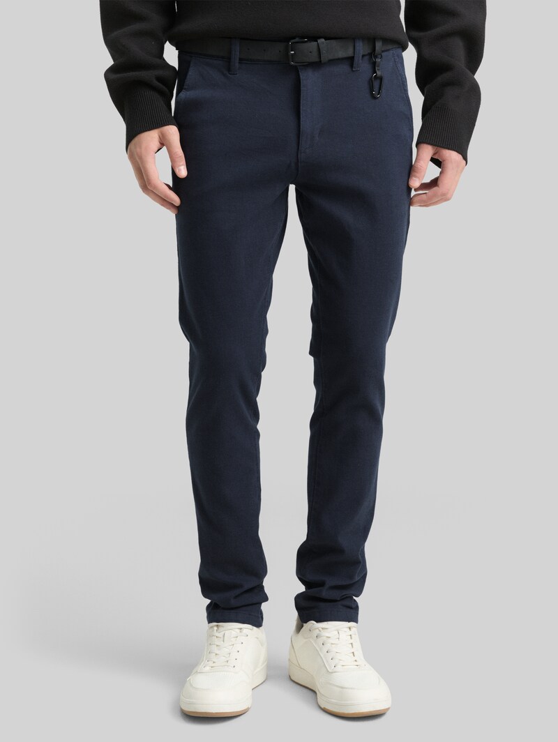 Tom Tailor Straight Chino Hose mit Gürtel - Navy Dobby Yarn Dye