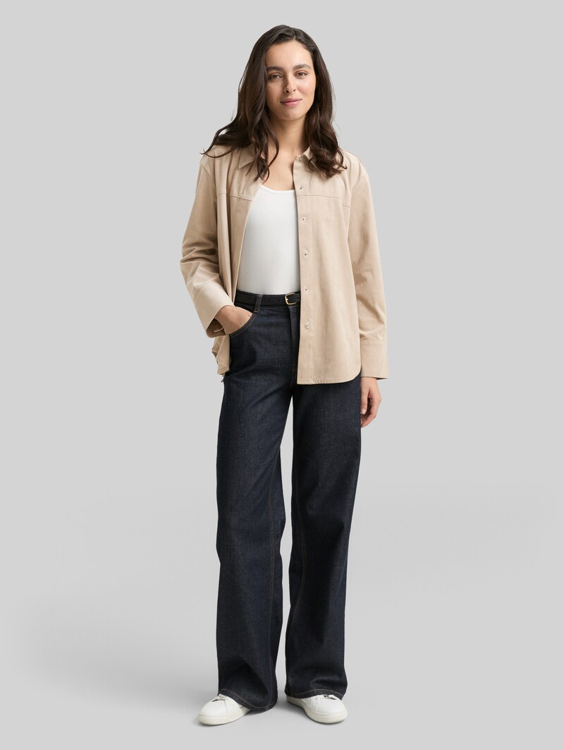 Tom Tailor Overshirt in Wildleder-Optik - Soft Taupe Grey