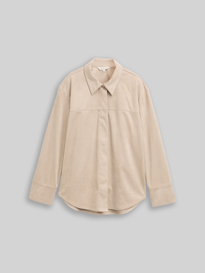 Tom Tailor Overshirt in Wildleder-Optik - Soft Taupe Grey