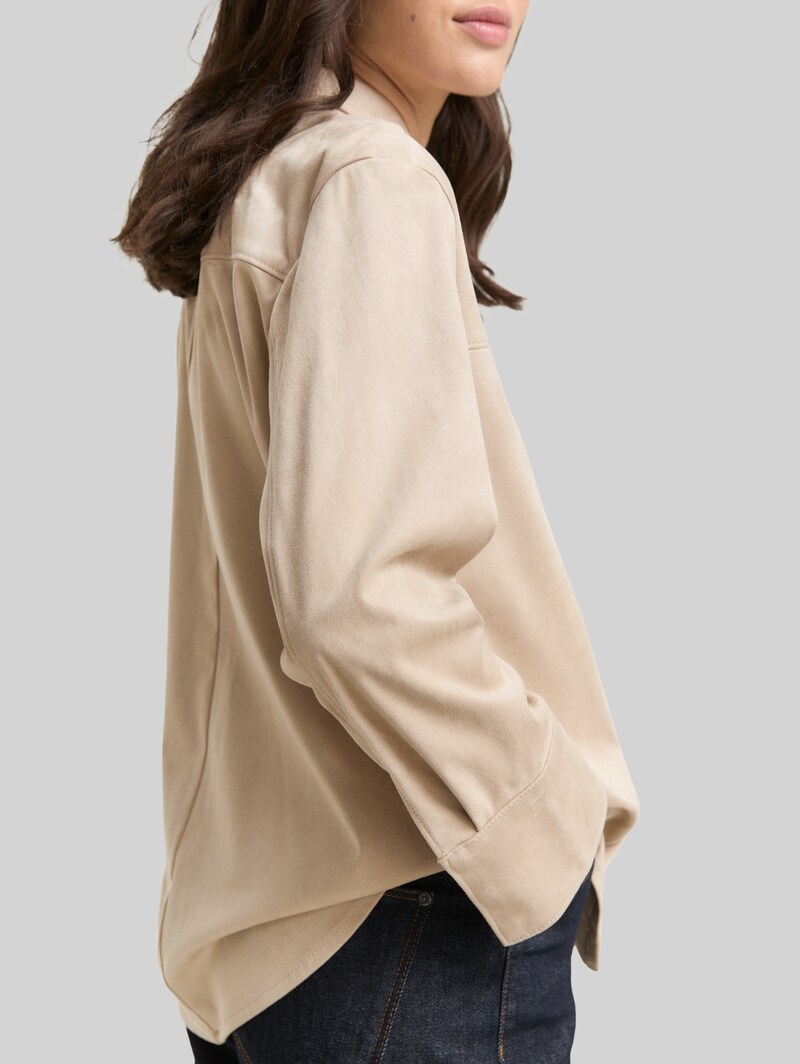 Tom Tailor Overshirt in Wildleder-Optik - Soft Taupe Grey