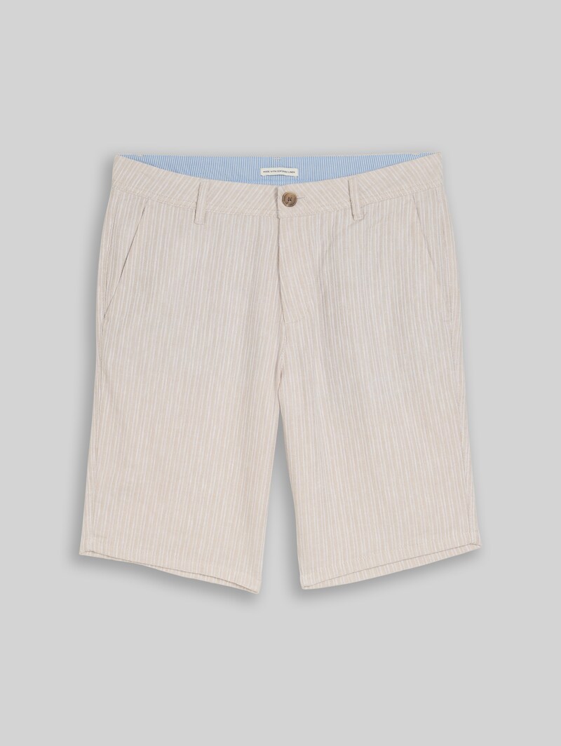 Tom Tailor TTREGULAR Chino Shorts mit Leinenanteil - Cashew Beige Stripe