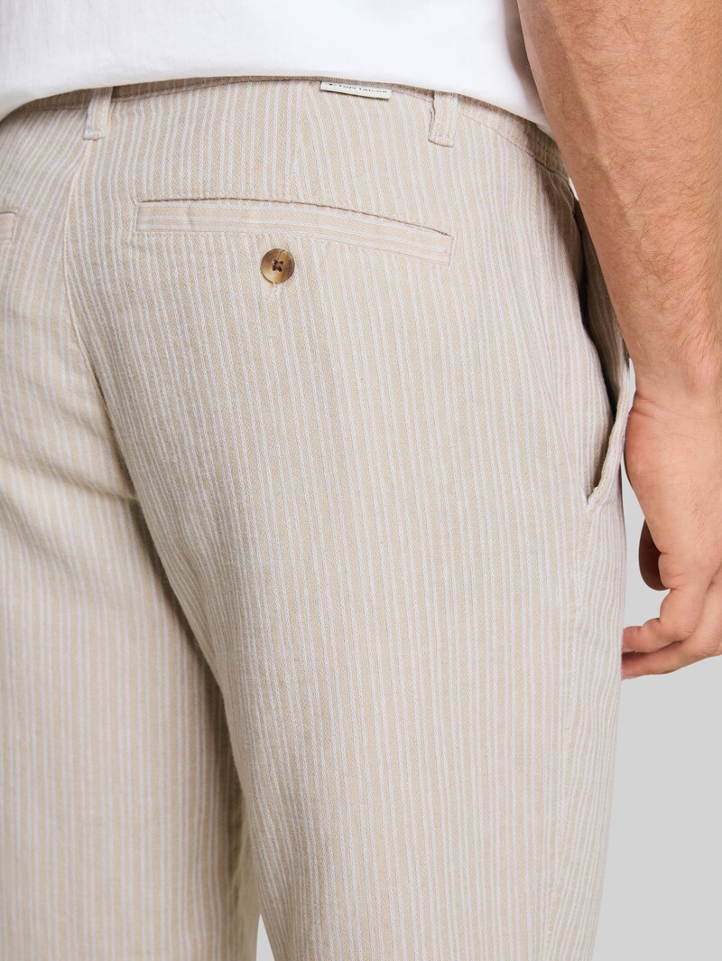 Tom Tailor TTREGULAR Chino Shorts mit Leinenanteil - Cashew Beige Stripe