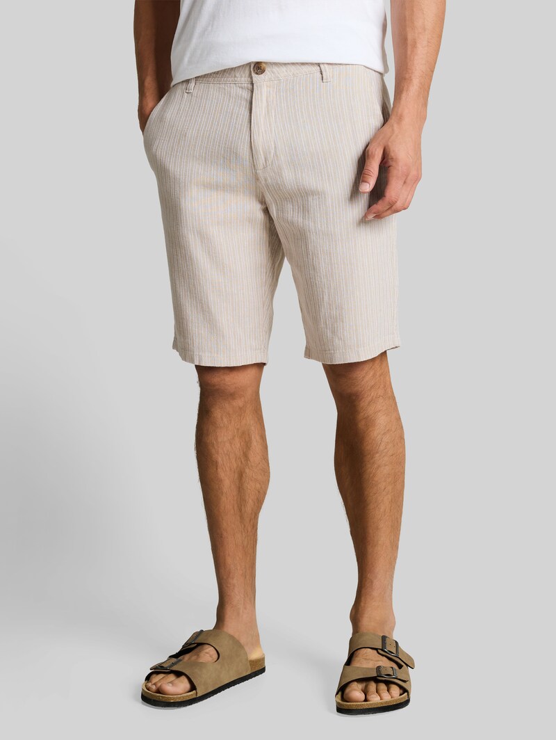 Tom Tailor TTREGULAR Chino Shorts mit Leinenanteil - Cashew Beige Stripe