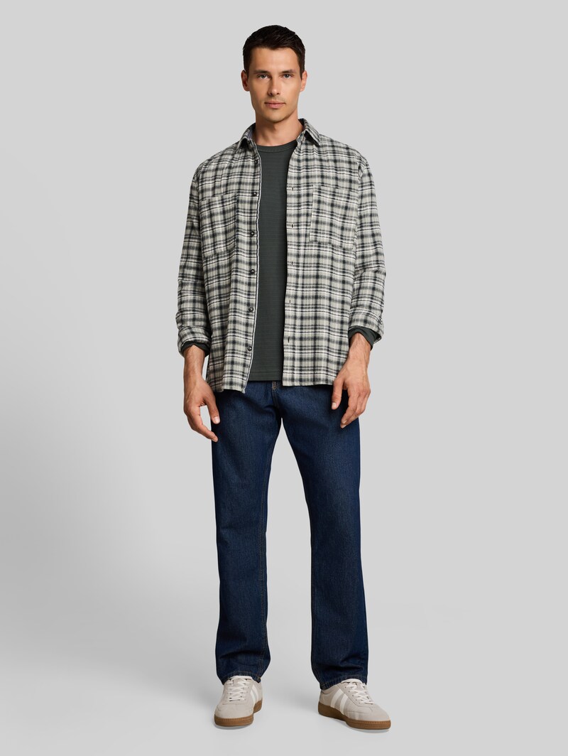 Tom Tailor Comfort Fit Flanell-Hemd mit Karomuster - Mint Based White Blue Check