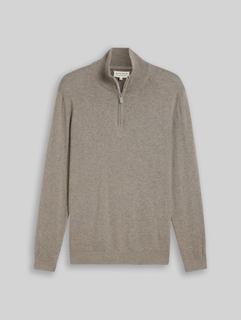 Tom Tailor Troyer Strickpullover mit Kaschmir-Anteil - Driftwood Taupe Melangé