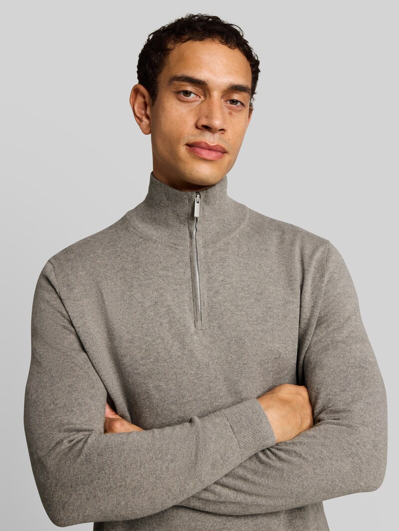 Tom Tailor Troyer Strickpullover mit Kaschmir-Anteil - Driftwood Taupe Melangé